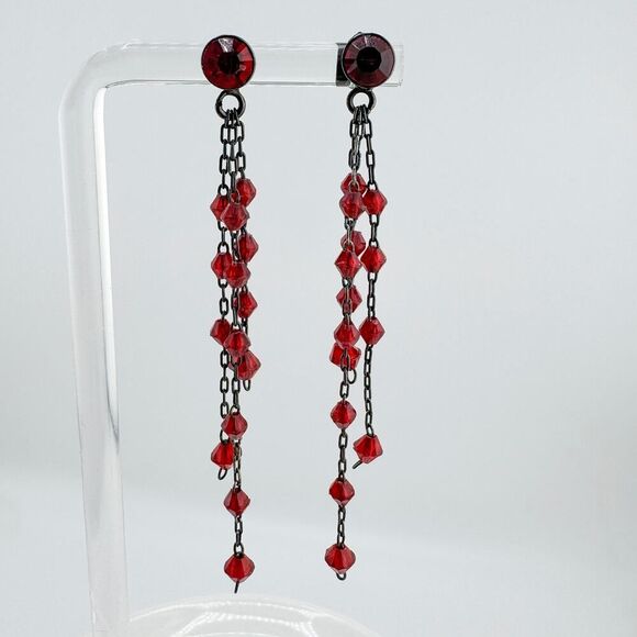 Vintage Dangle Earrings Red Beads Retro Glamour Gatsby Elegant Vampire - Picture 6 of 8